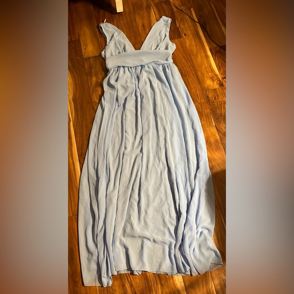Beautiful Dusty Blue Pleated Tulle Formal Dress Gown. Size XL
